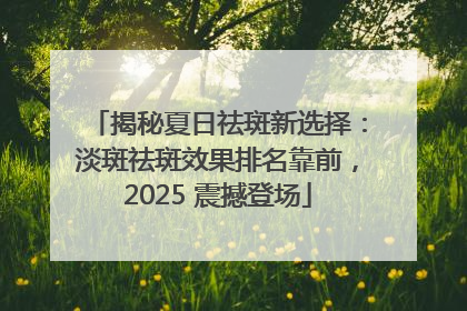 揭秘夏日祛斑新选择：淡斑祛斑效果排名靠前，2025 震撼登场